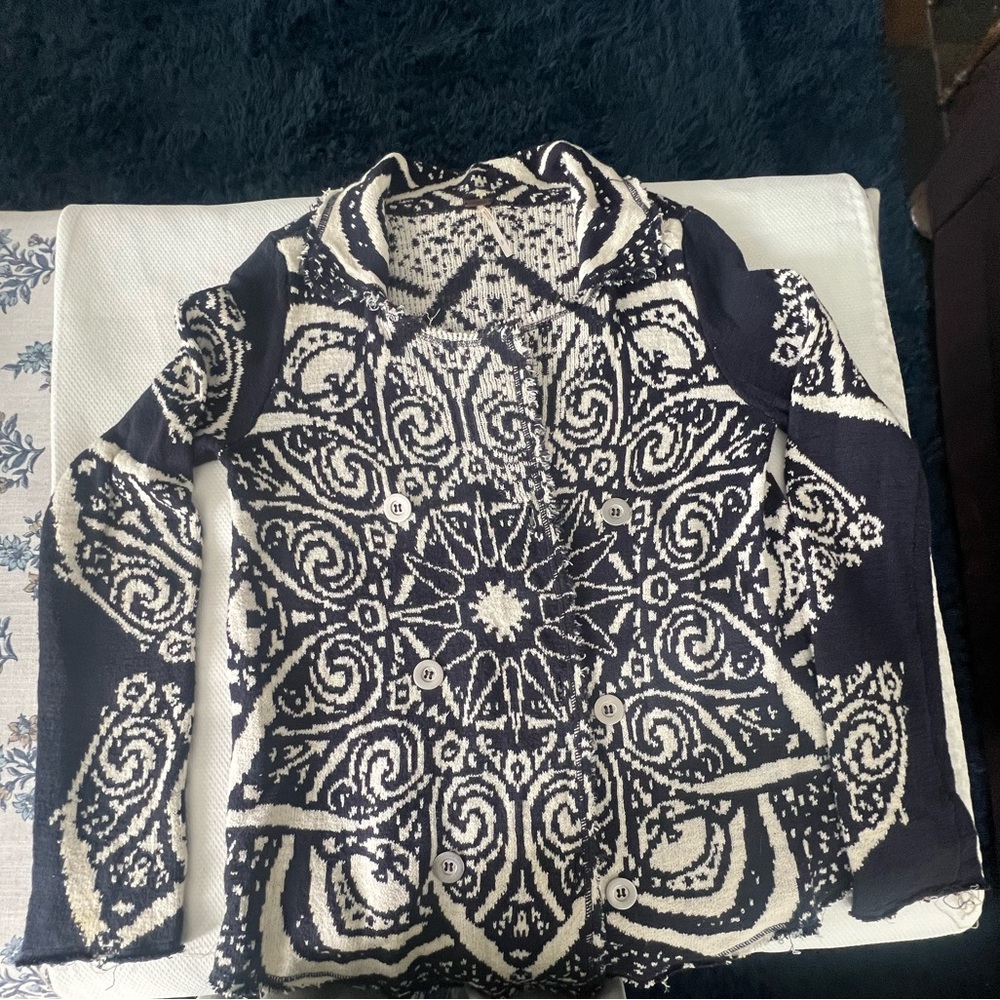 Free People Black and White Patterned Cardigan